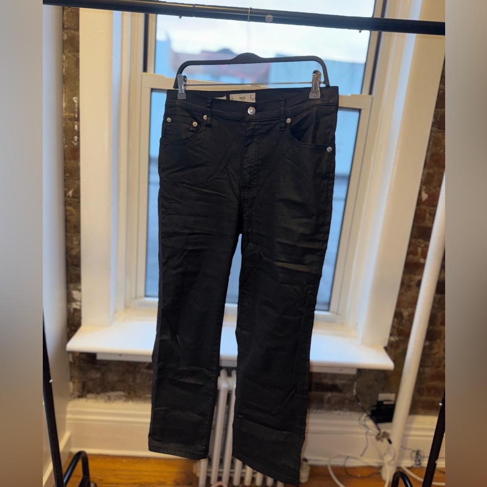 Mango straight black waxed jeans mid-rise